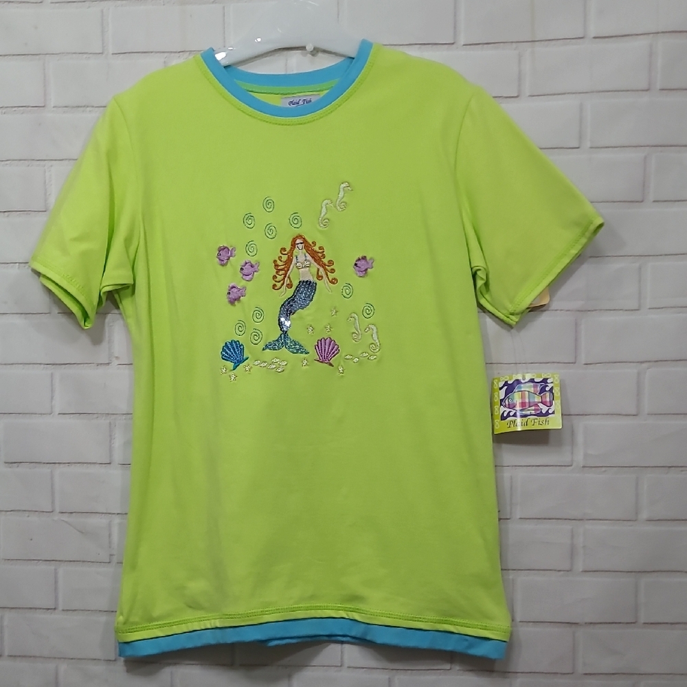 NWT Girls Playful Lime Green and Blue Short Sleeve Tee w/ MER Design